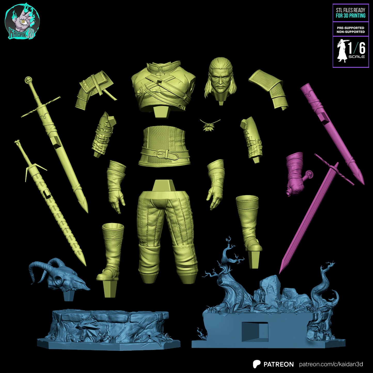 Geralt - Unassembled and Unpainted Garage Kit - Model Designed by Kaidan3D