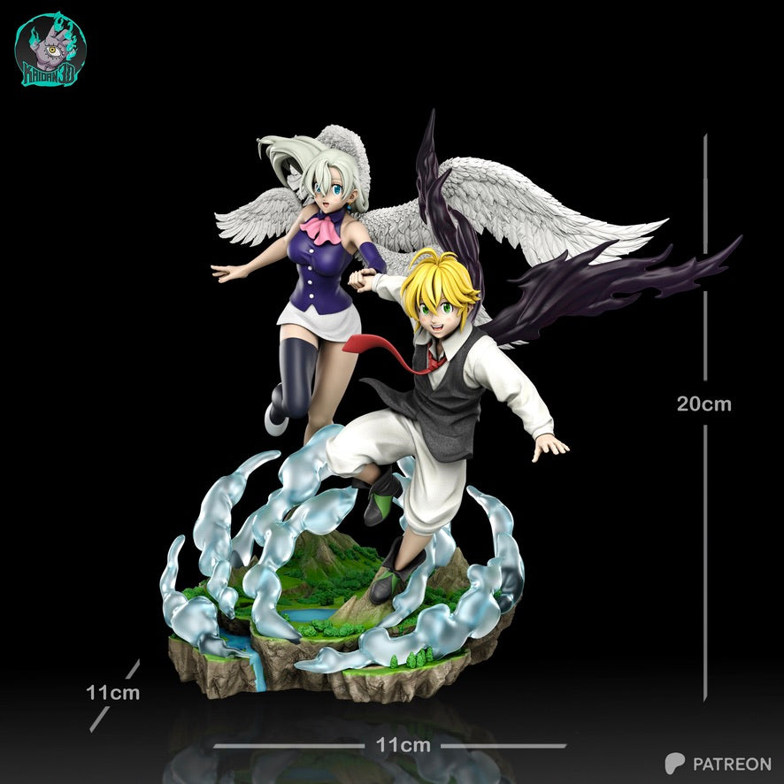 Meliodas/Elizabeth - Unassembled and Unpainted Garage Kit - Model Designed by Kaidan3D