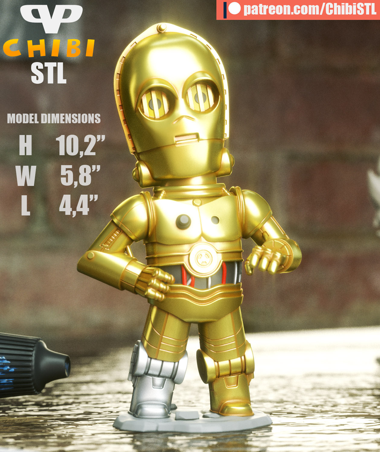 C-3PO - Unassembled and Unpainted Garage Kit - Model Designed by ChibiSTL