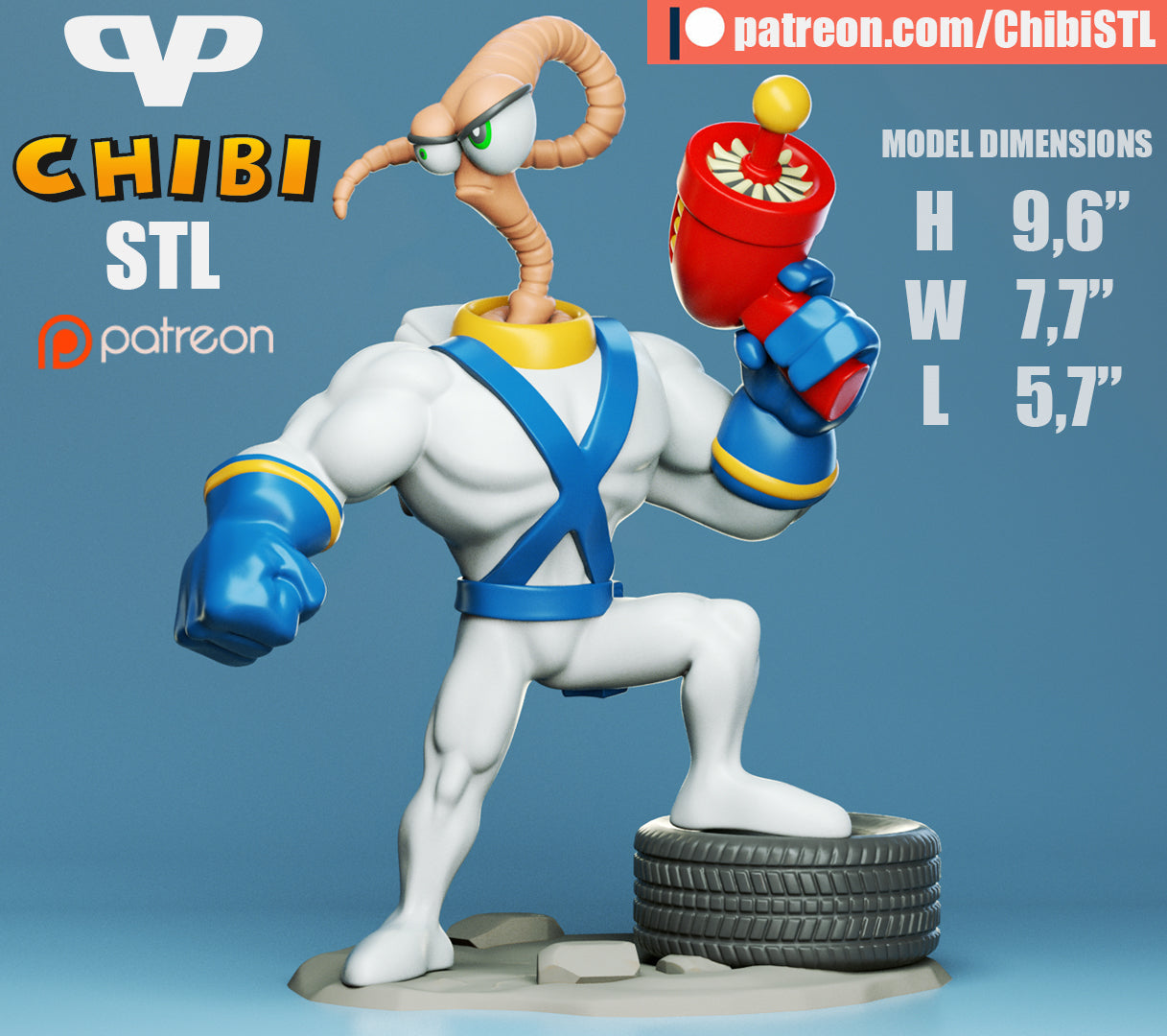 Earthworm Jim - Unassembled and Unpainted Garage Kit - Model Designed by ChibiSTL