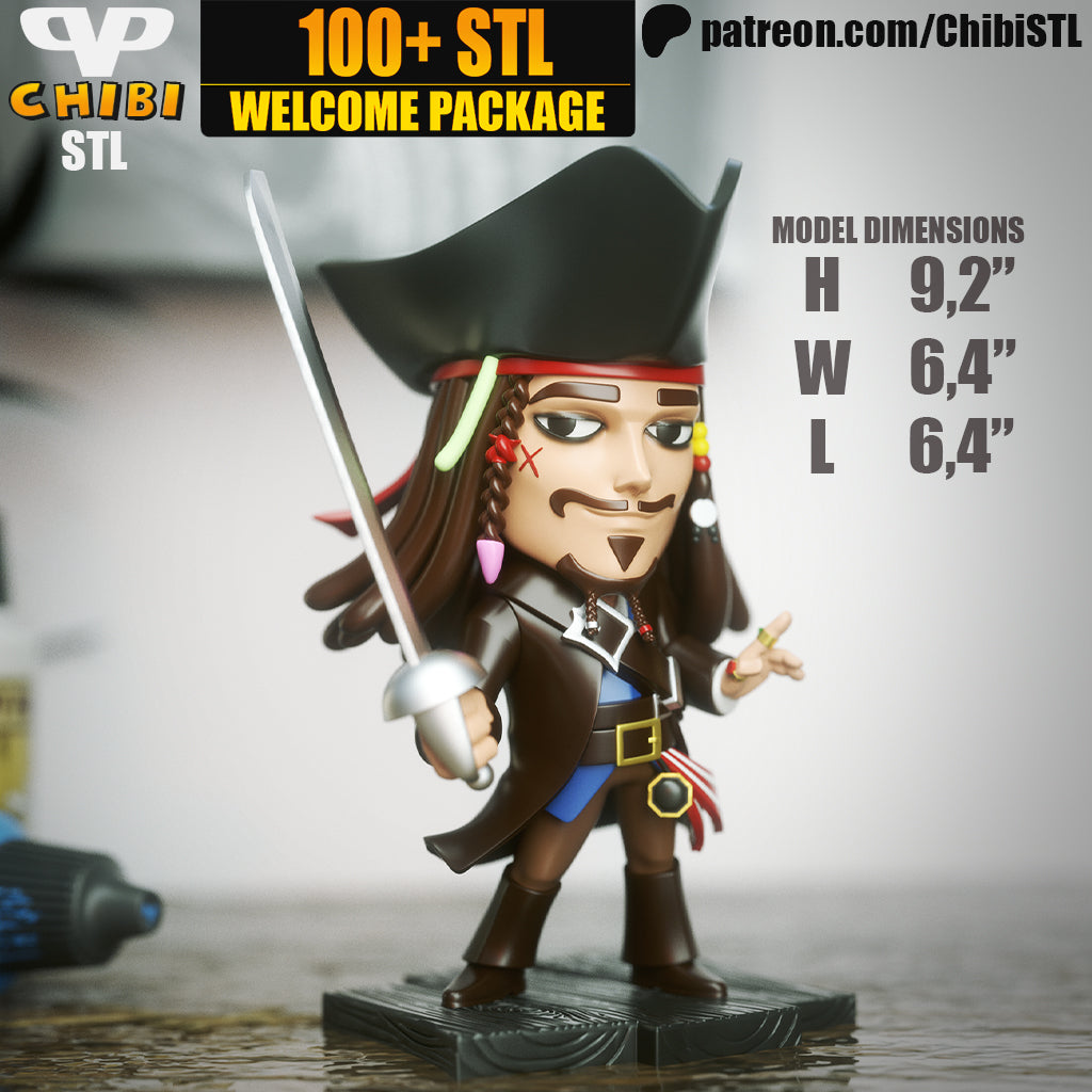 Jack Sparrow - Unassembled and Unpainted Garage Kit - Model Designed by ChibiSTL