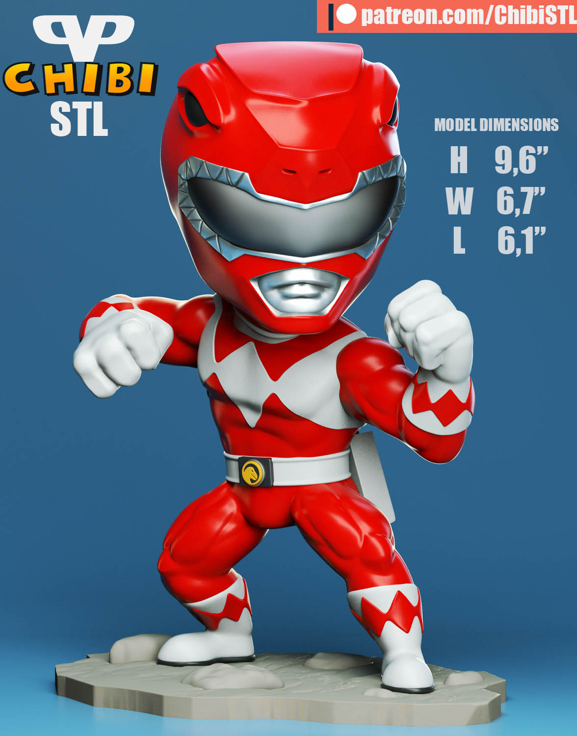 Red Ranger - Unassembled and Unpainted Garage Kit - Model Designed by ChibiSTL