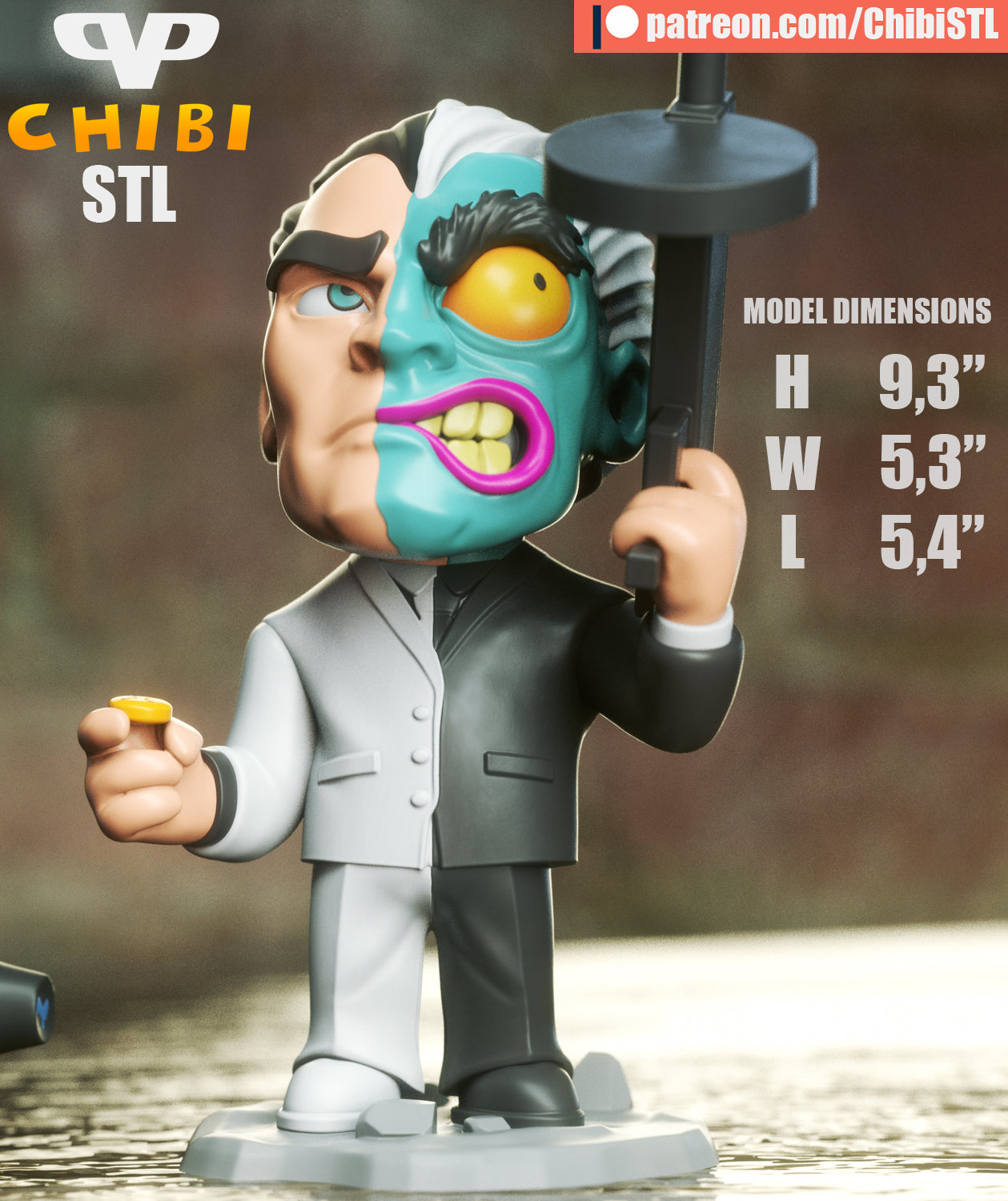 Two-Face - Unassembled and Unpainted Garage Kit - Model Designed by ChibiSTL