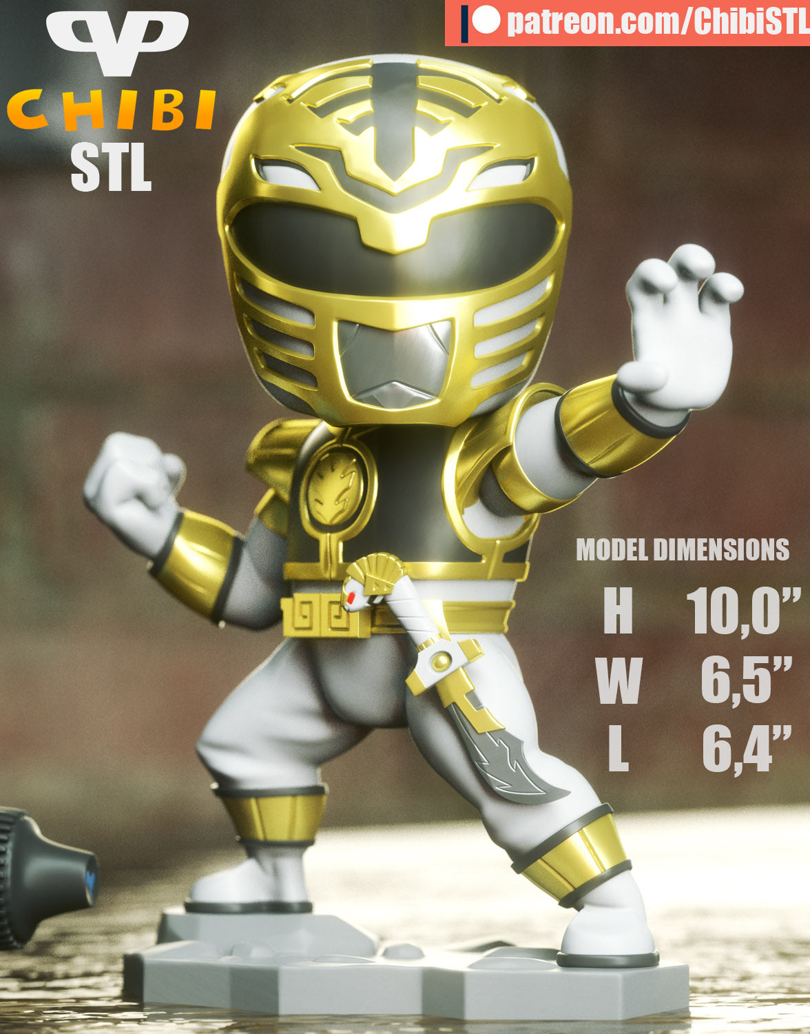 White Ranger - Unassembled and Unpainted Garage Kit - Model Designed by ChibiSTL