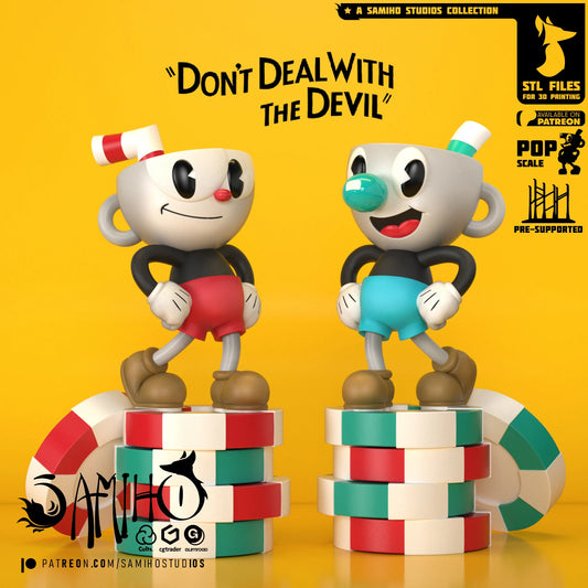 Cuphead and Mugman - Unassembled and Unpainted Garage Kit - Model Designed by Samiho Studios
