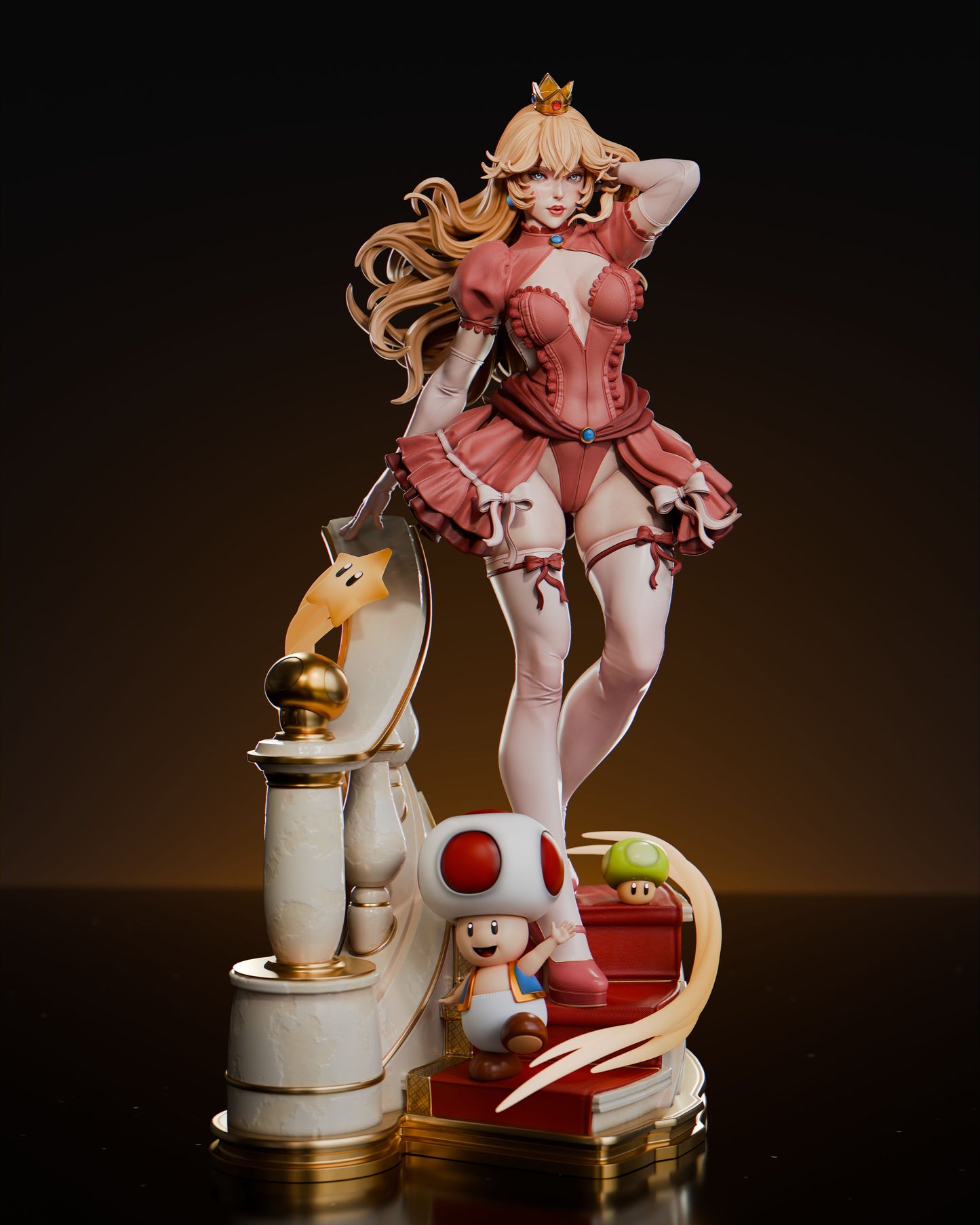 Princess Peach (SKIRT VARAINT INCLUDED)- Unassembled and Unpainted Garage Kit - Model Designed by Abe3D/Davi