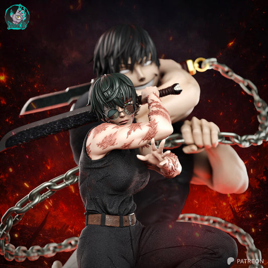 Maki x Toji Zenin (FACE VARIANTS INCLUDED) - Unassembled and Unpainted Garage Kit - Model Deisgned by Kaidan3D