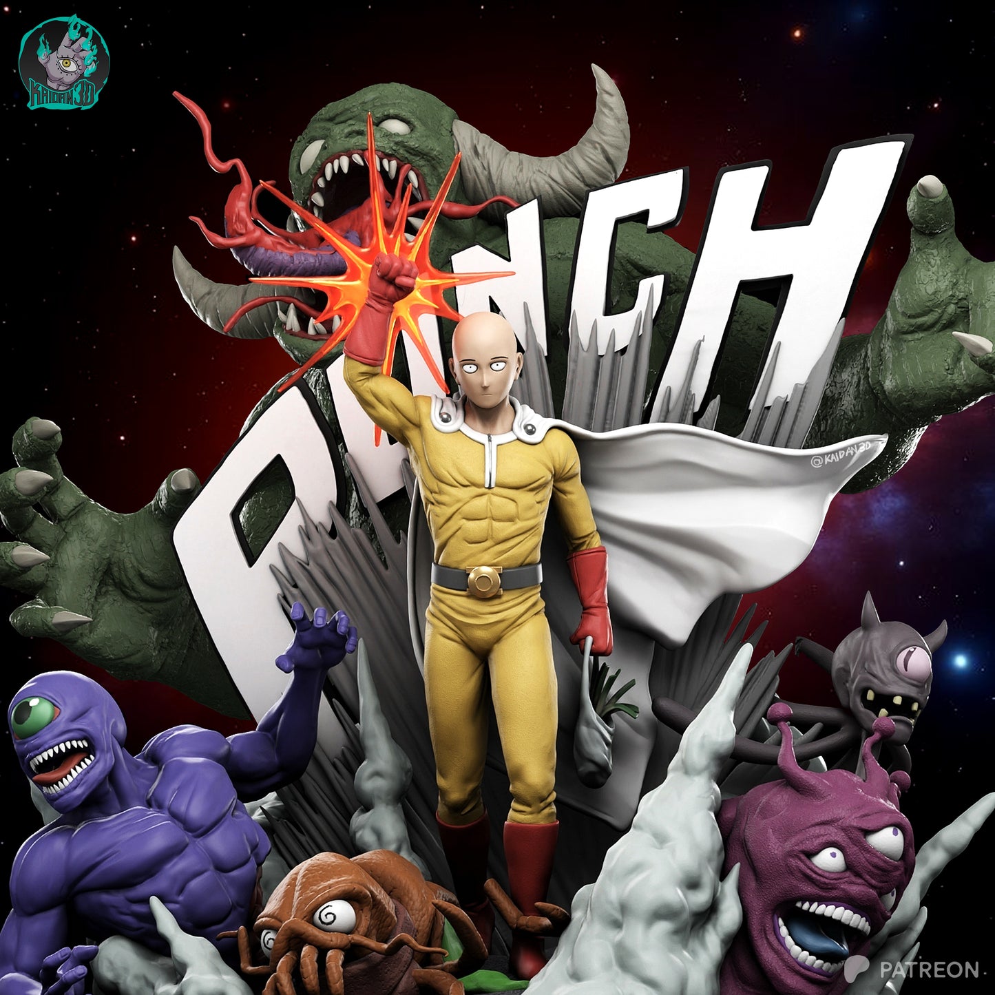 Saitama (FACE VARIANT INCLUDED) - Unassmbled and Unpainted Garage Kit - Model Designed by Kaidan3D