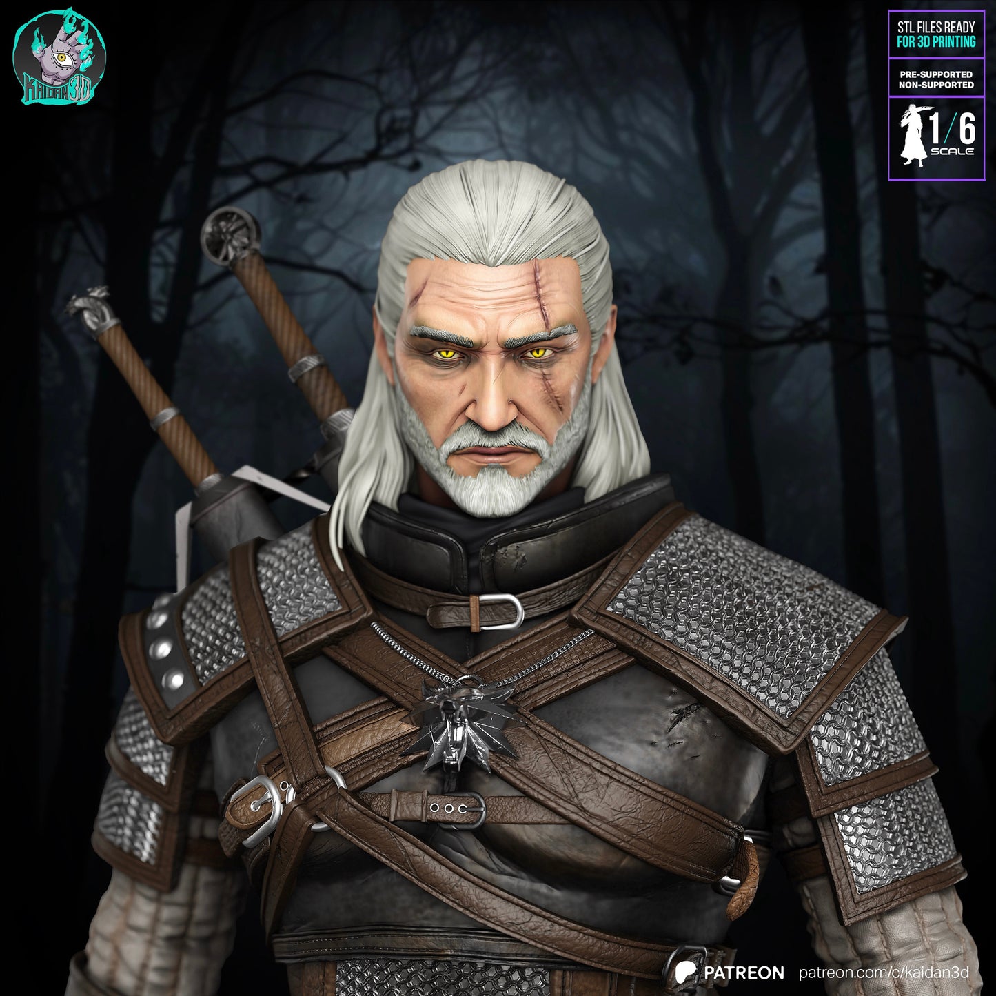Geralt - Unassembled and Unpainted Garage Kit - Model Designed by Kaidan3D