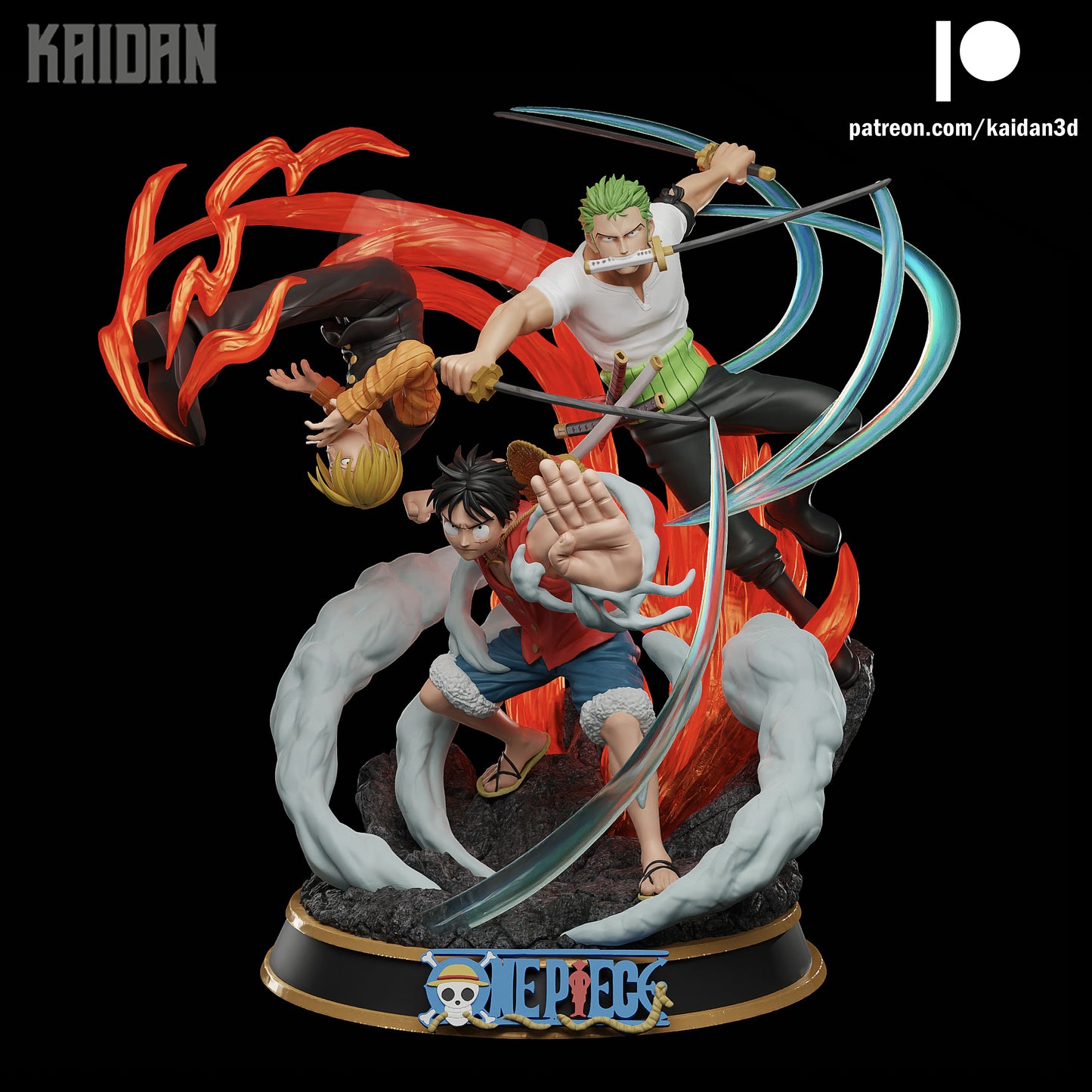 Luffy x Zoro x Sanji - Unassembled and Unpainted Garage Kit - Model Designed by Kaidan3D