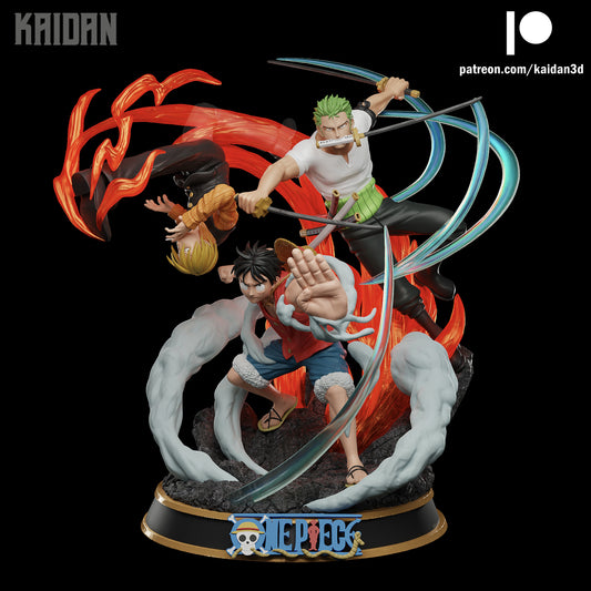 Luffy x Zoro x Sanji - Unassembled and Unpainted Garage Kit - Model Designed by Kaidan3D