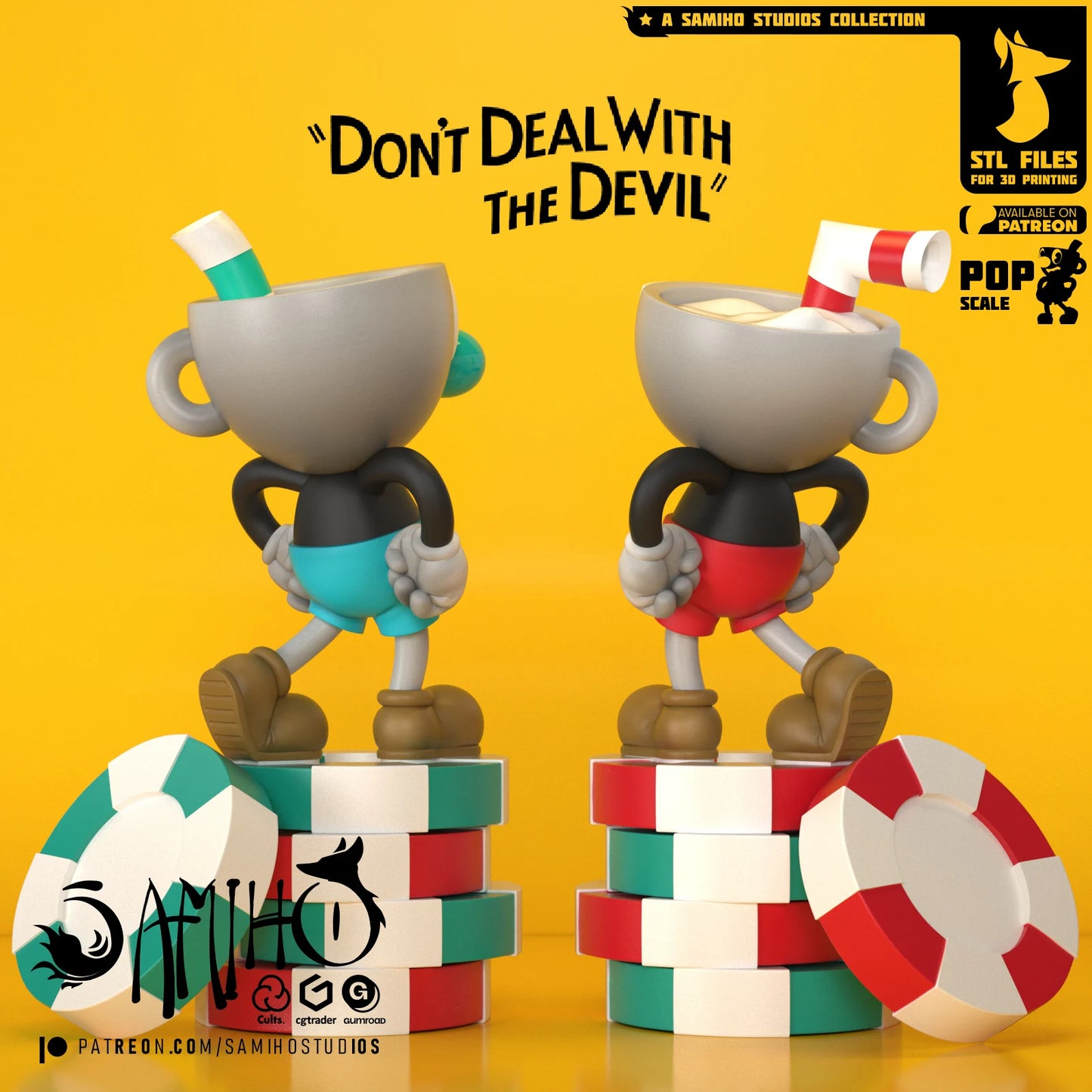 Cuphead and Mugman - Unassembled and Unpainted Garage Kit - Model Designed by Samiho Studios