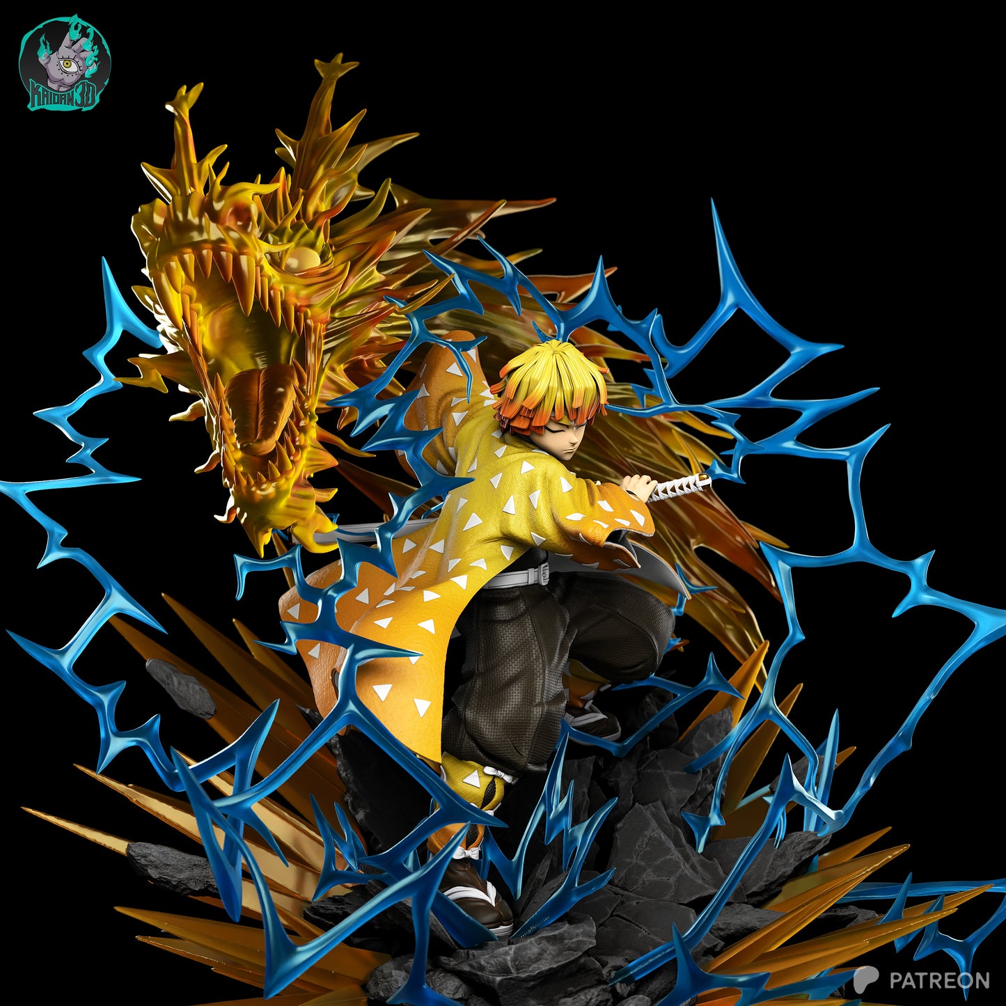 Zenitsu (Flaming Thunder God) - Unassembled and Unpainted Garage Kit - Model Designed by Kaidan3D