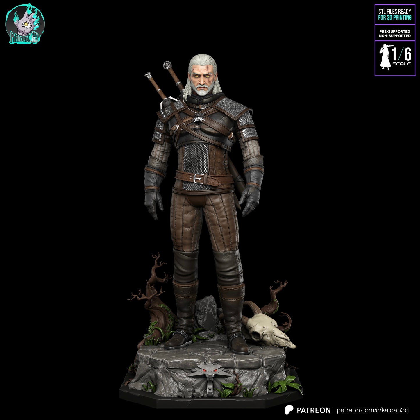 Geralt - Unassembled and Unpainted Garage Kit - Model Designed by Kaidan3D