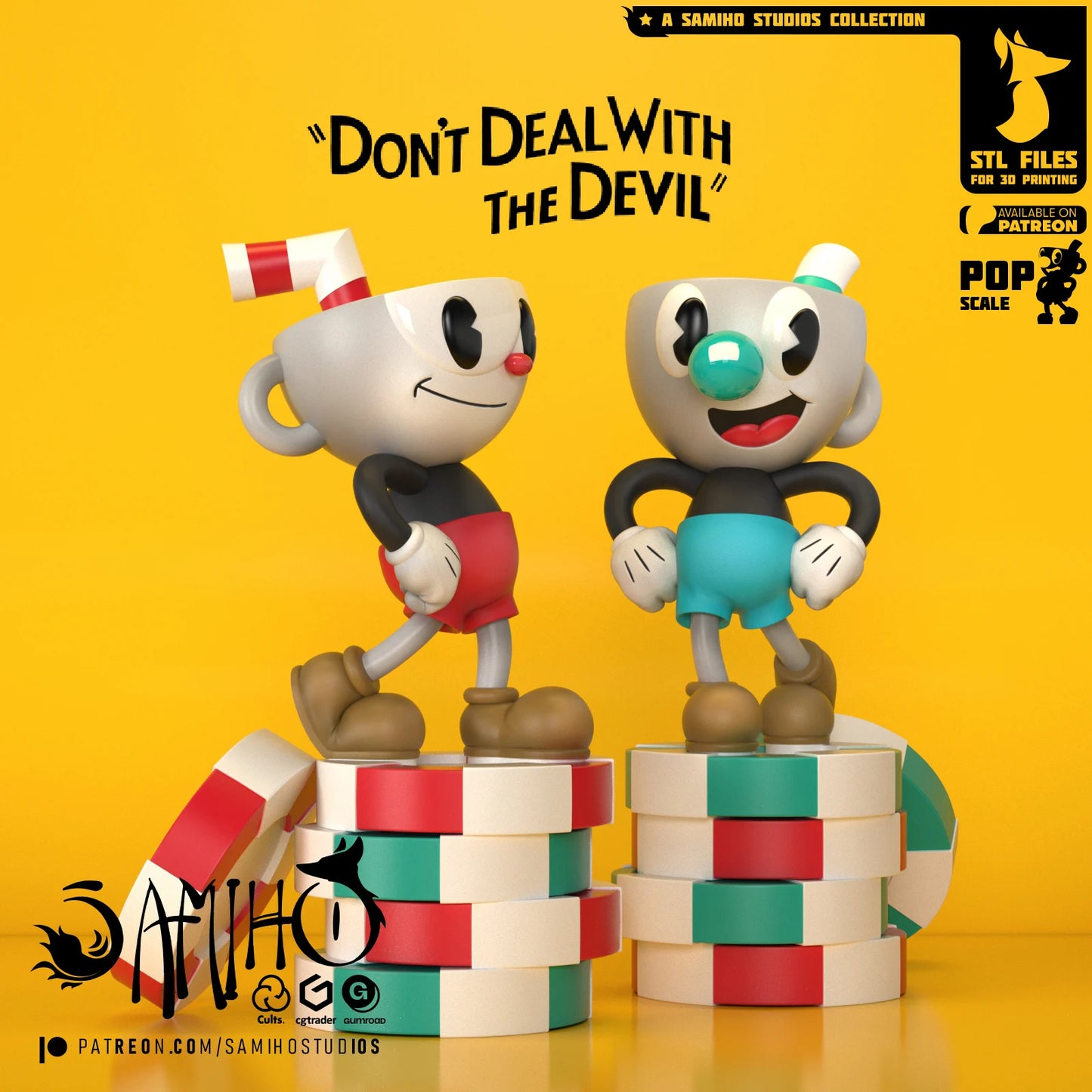 Cuphead and Mugman - Unassembled and Unpainted Garage Kit - Model Designed by Samiho Studios