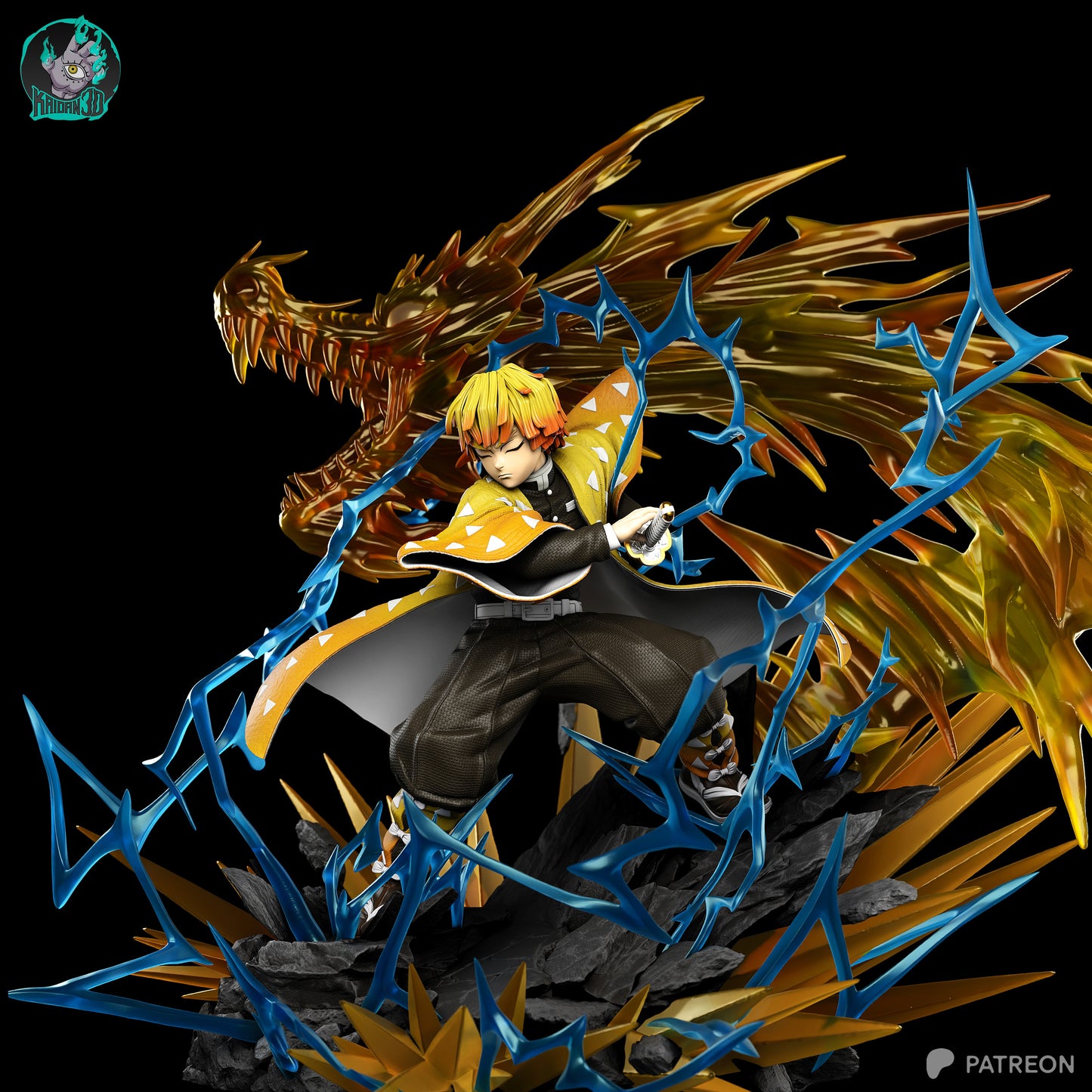 Zenitsu (Flaming Thunder God) - Unassembled and Unpainted Garage Kit - Model Designed by Kaidan3D