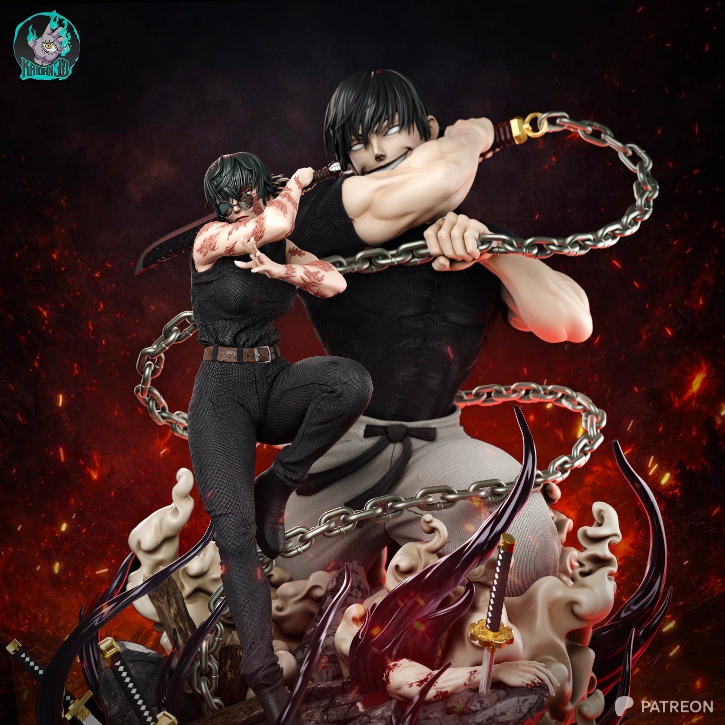 Maki x Toji Zenin (FACE VARIANTS INCLUDED) - Unassembled and Unpainted Garage Kit - Model Deisgned by Kaidan3D