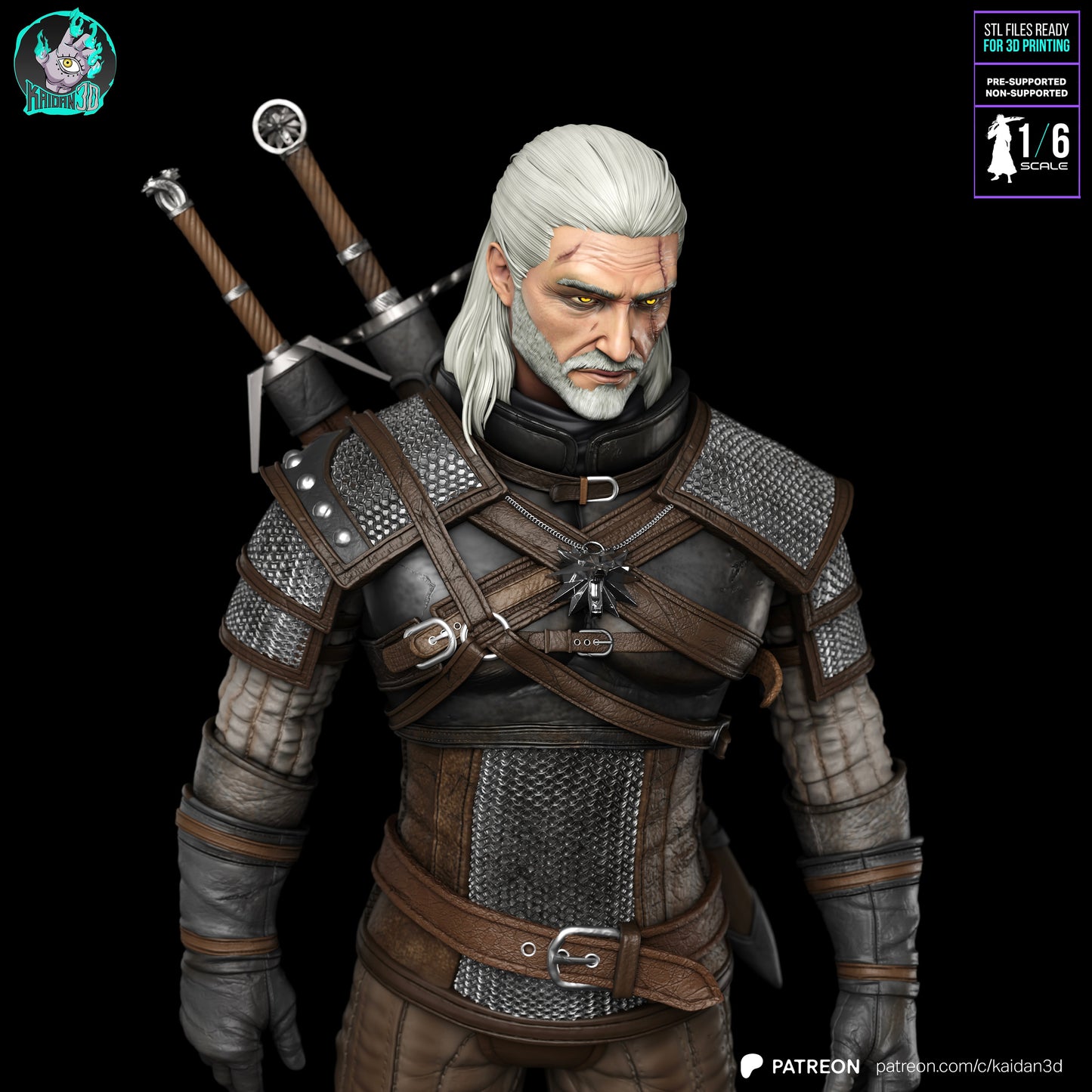 Geralt - Unassembled and Unpainted Garage Kit - Model Designed by Kaidan3D