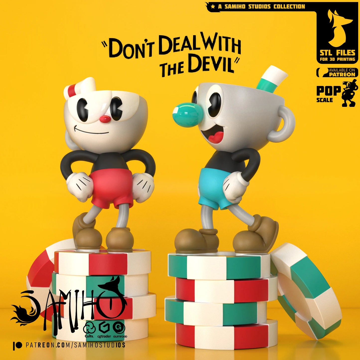 Cuphead and Mugman - Unassembled and Unpainted Garage Kit - Model Designed by Samiho Studios