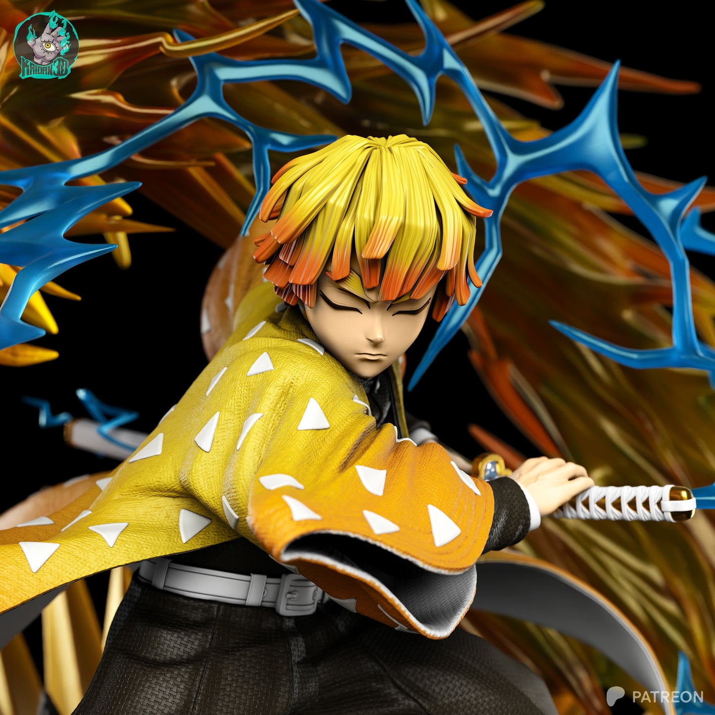 Zenitsu (Flaming Thunder God) - Unassembled and Unpainted Garage Kit - Model Designed by Kaidan3D