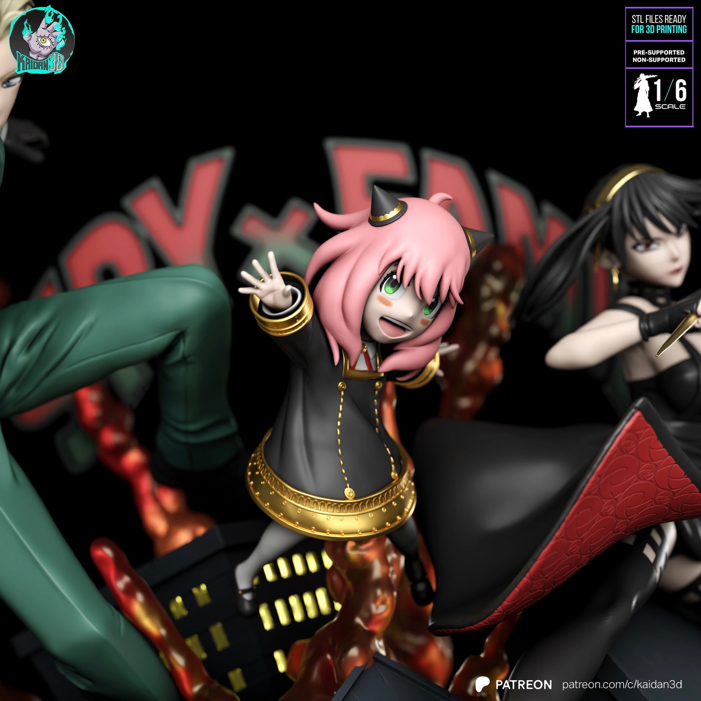 Loid x Yor x Anya - Unassembled and Unpainted Garage Kit - Model Designed by Kaidan3D