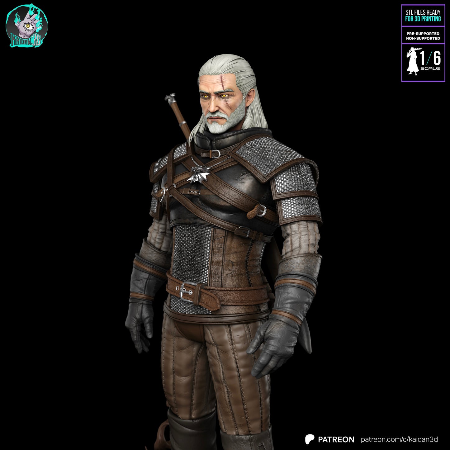 Geralt - Unassembled and Unpainted Garage Kit - Model Designed by Kaidan3D