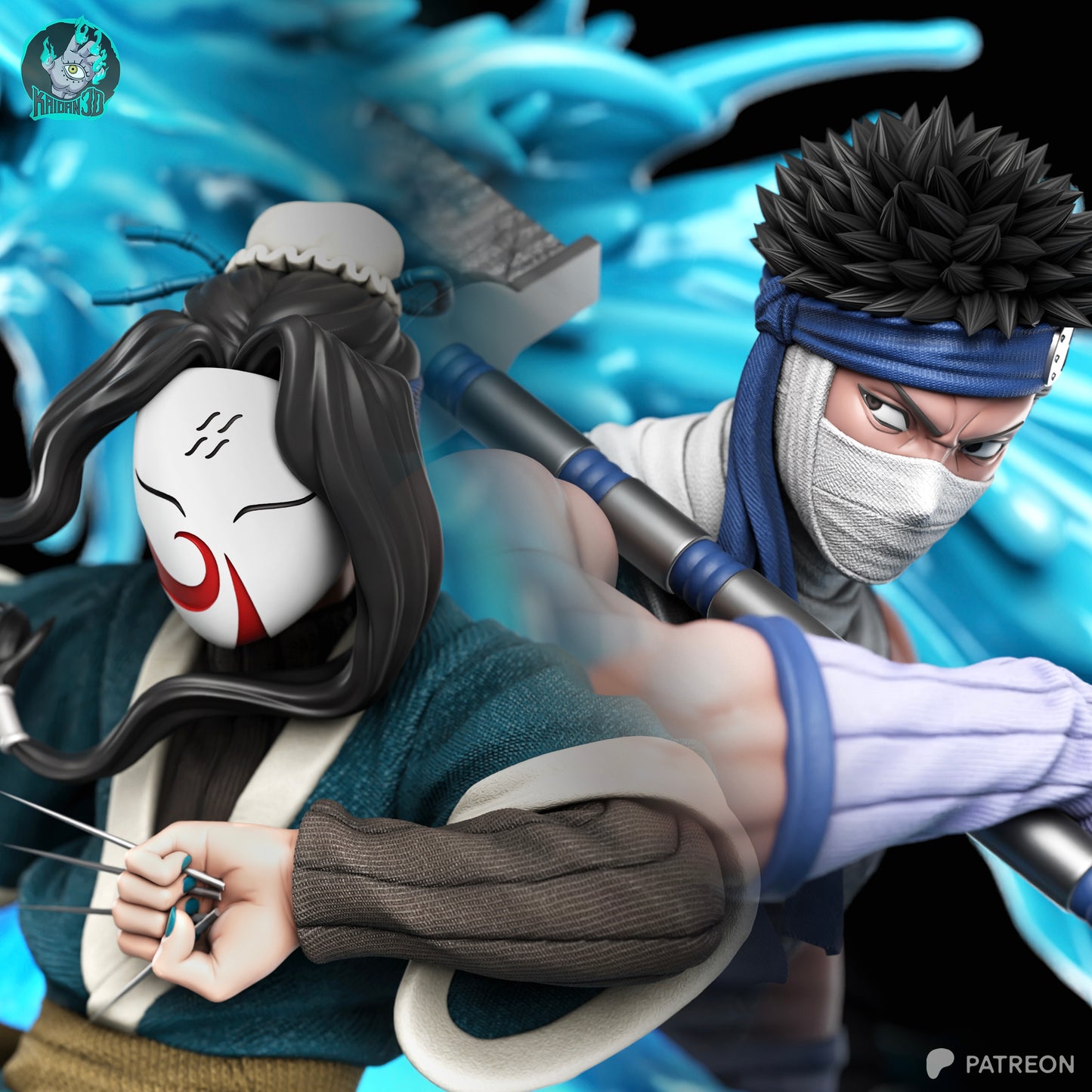 Haku x Zabuza - (HAKU FACE VARIANT INCLUDED) - Unassembled and Unpainted Garage Kit - Model Designed by Kaidan 3D