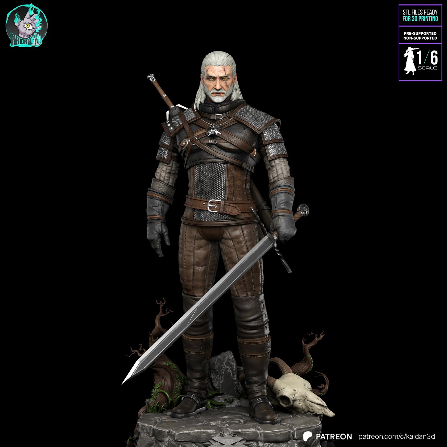 Geralt - Unassembled and Unpainted Garage Kit - Model Designed by Kaidan3D
