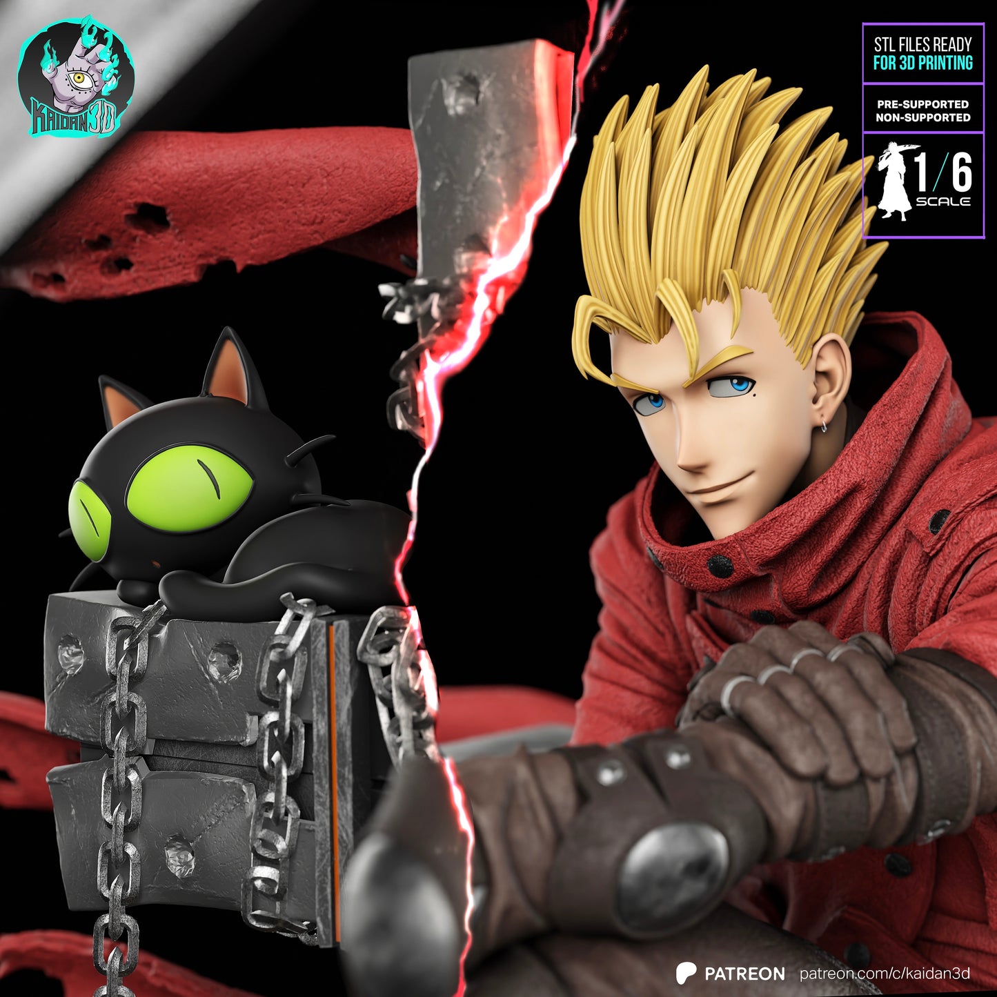 Vash (Head Variant Included) - Unassembled and Unpainted Garage Kit - Model Designed by Kaidan 3D