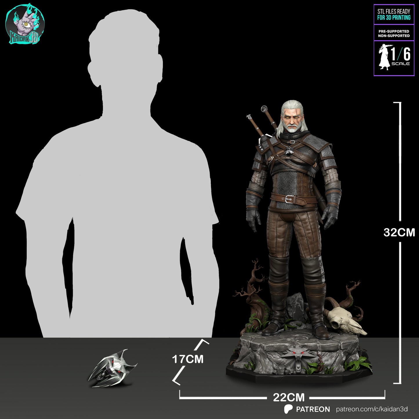 Geralt - Unassembled and Unpainted Garage Kit - Model Designed by Kaidan3D