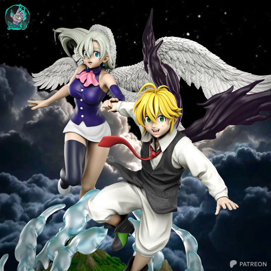 Meliodas/Elizabeth - Unassembled and Unpainted Garage Kit - Model Designed by Kaidan3D