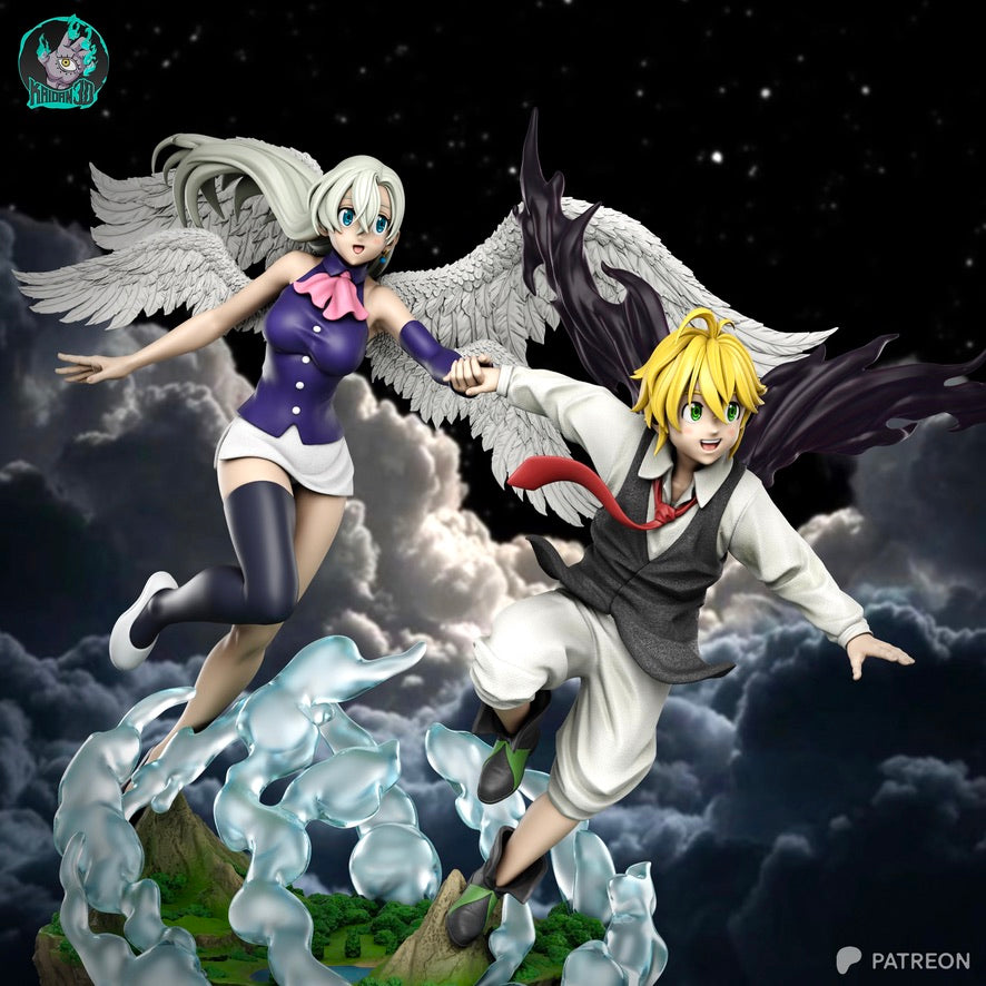 Meliodas/Elizabeth - Unassembled and Unpainted Garage Kit - Model Designed by Kaidan3D