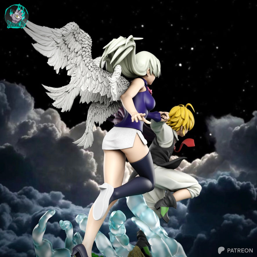 Meliodas/Elizabeth - Unassembled and Unpainted Garage Kit - Model Designed by Kaidan3D