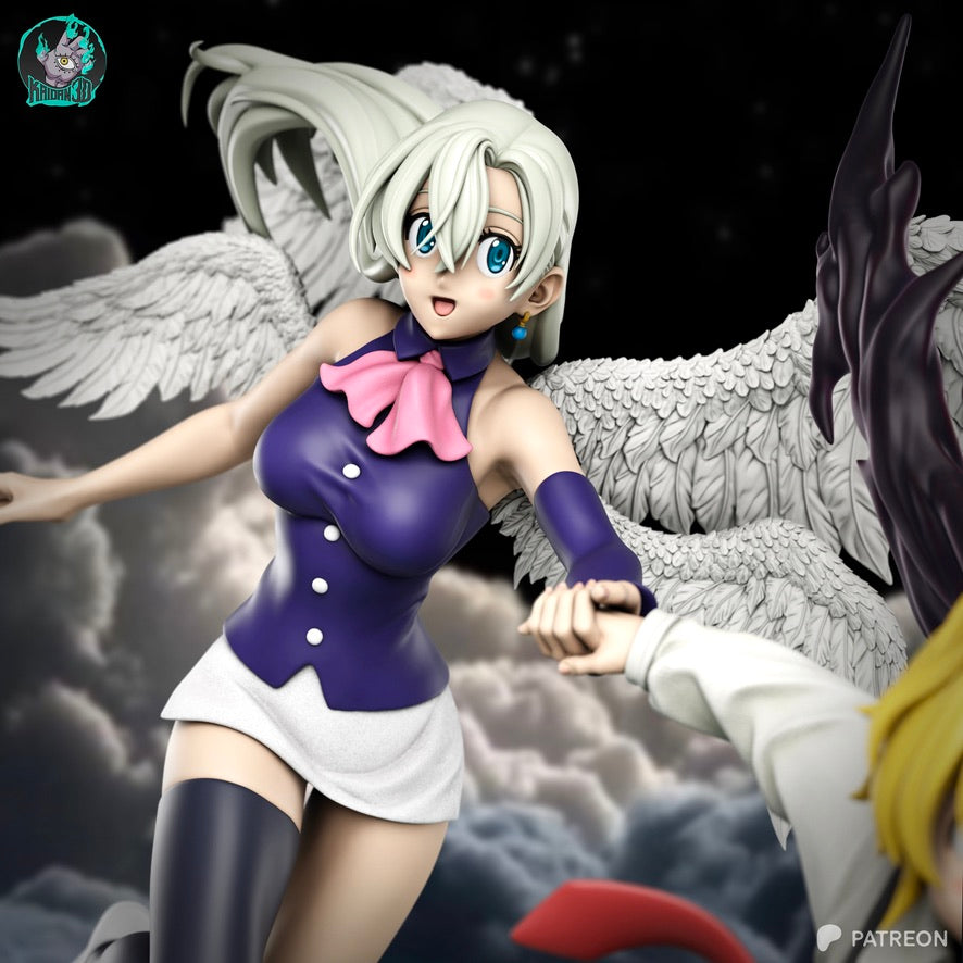 Meliodas/Elizabeth - Unassembled and Unpainted Garage Kit - Model Designed by Kaidan3D