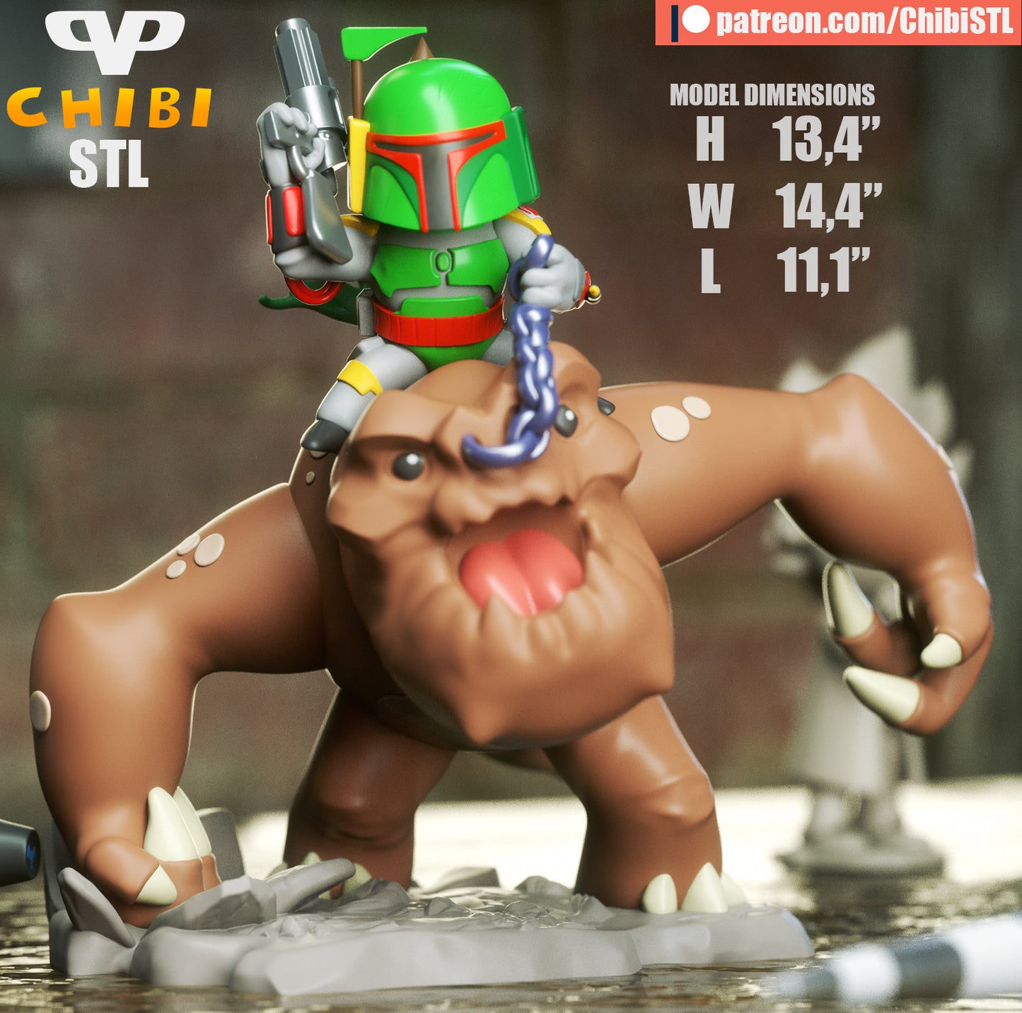 Boba Fett on Rancor - Unassembled and Unpainted Garage Kit - Model Designed by ChibiSTL