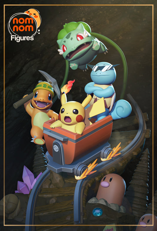 Pikachu x Charmander x Bulbasaur x Squirtle x Diglet Diorama - Unassembled and Unpainted Garage Kit - Model Designed by Nomnom Figures