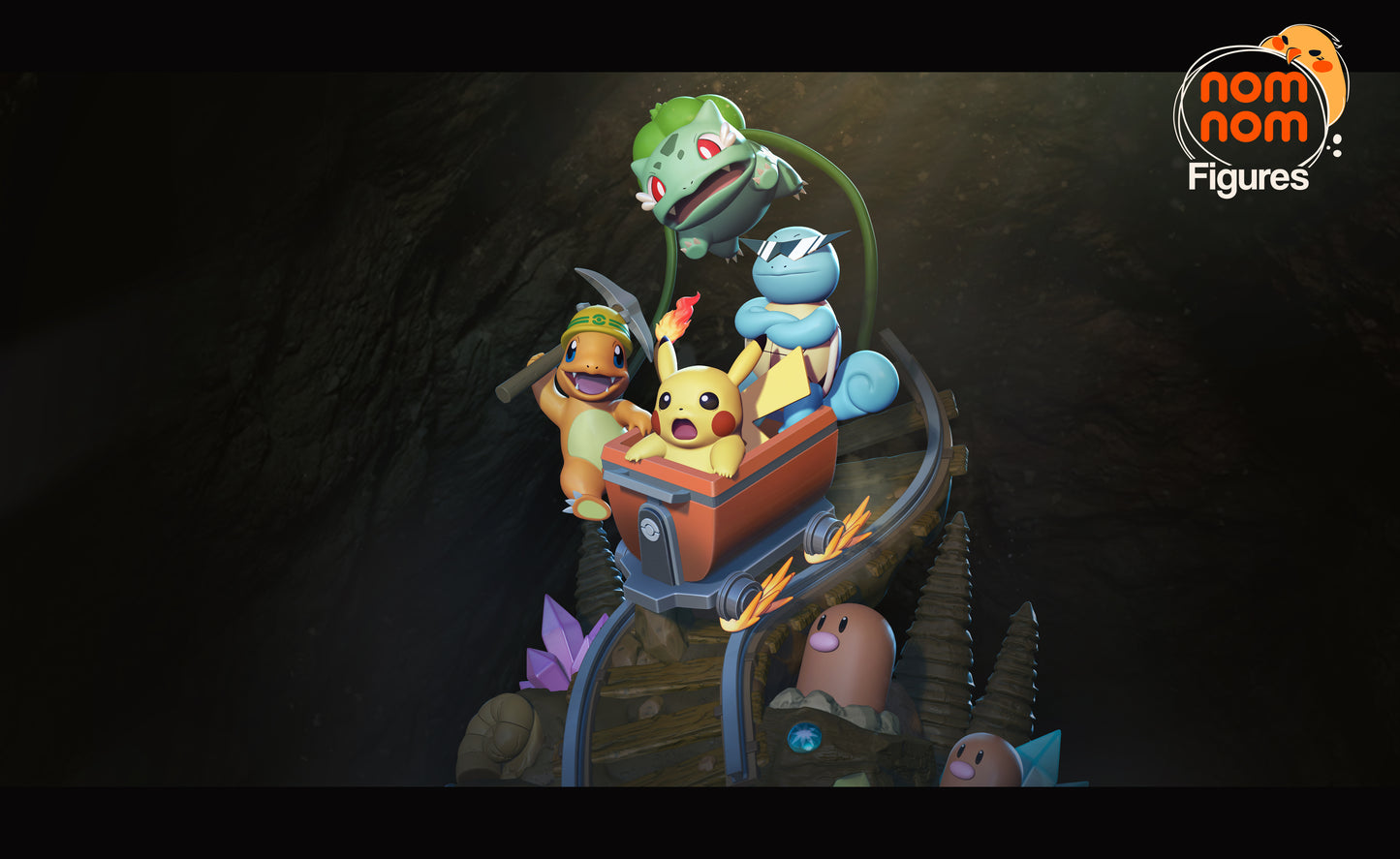 Pikachu x Charmander x Bulbasaur x Squirtle x Diglet Diorama - Unassembled and Unpainted Garage Kit - Model Designed by Nomnom Figures