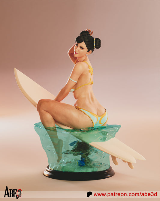 Chun-Li on Surf Board - Unassembled and Unpainted Garage Kit - Model Designed by Abe3d