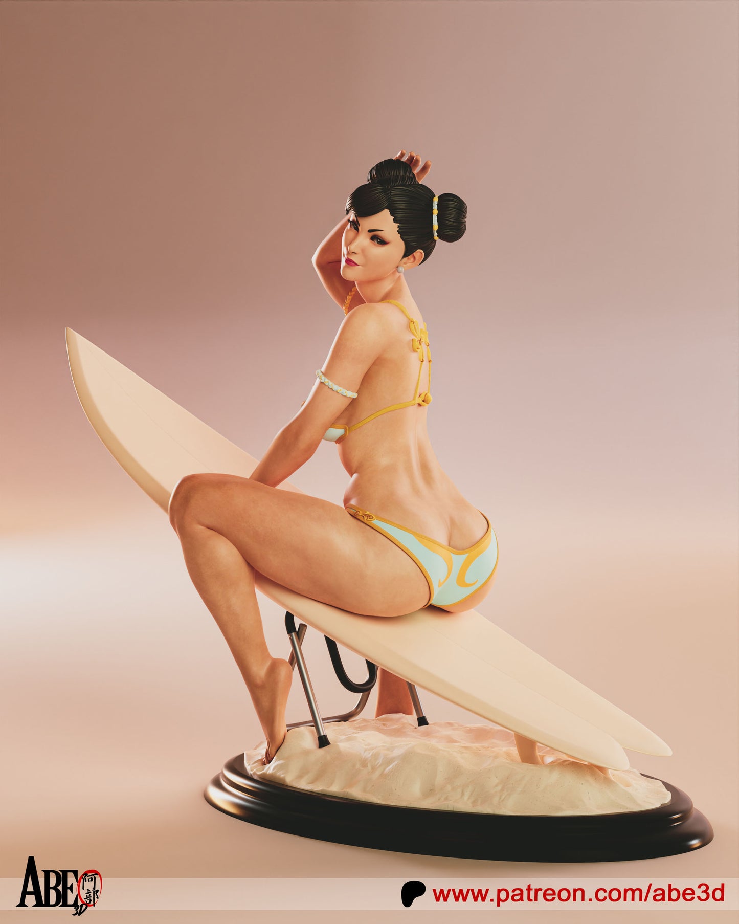 Chun-Li on Surf Board - Unassembled and Unpainted Garage Kit - Model Designed by Abe3d