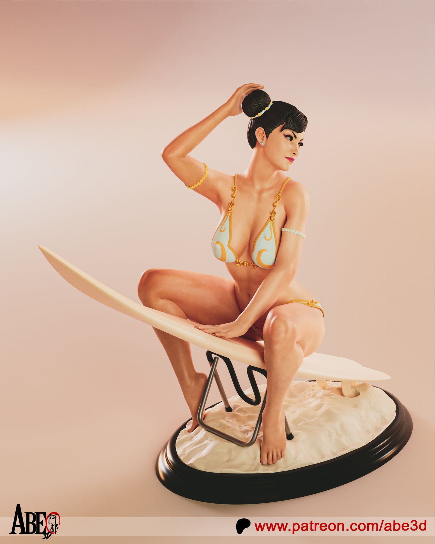 Chun-Li on Surf Board - Unassembled and Unpainted Garage Kit - Model Designed by Abe3d