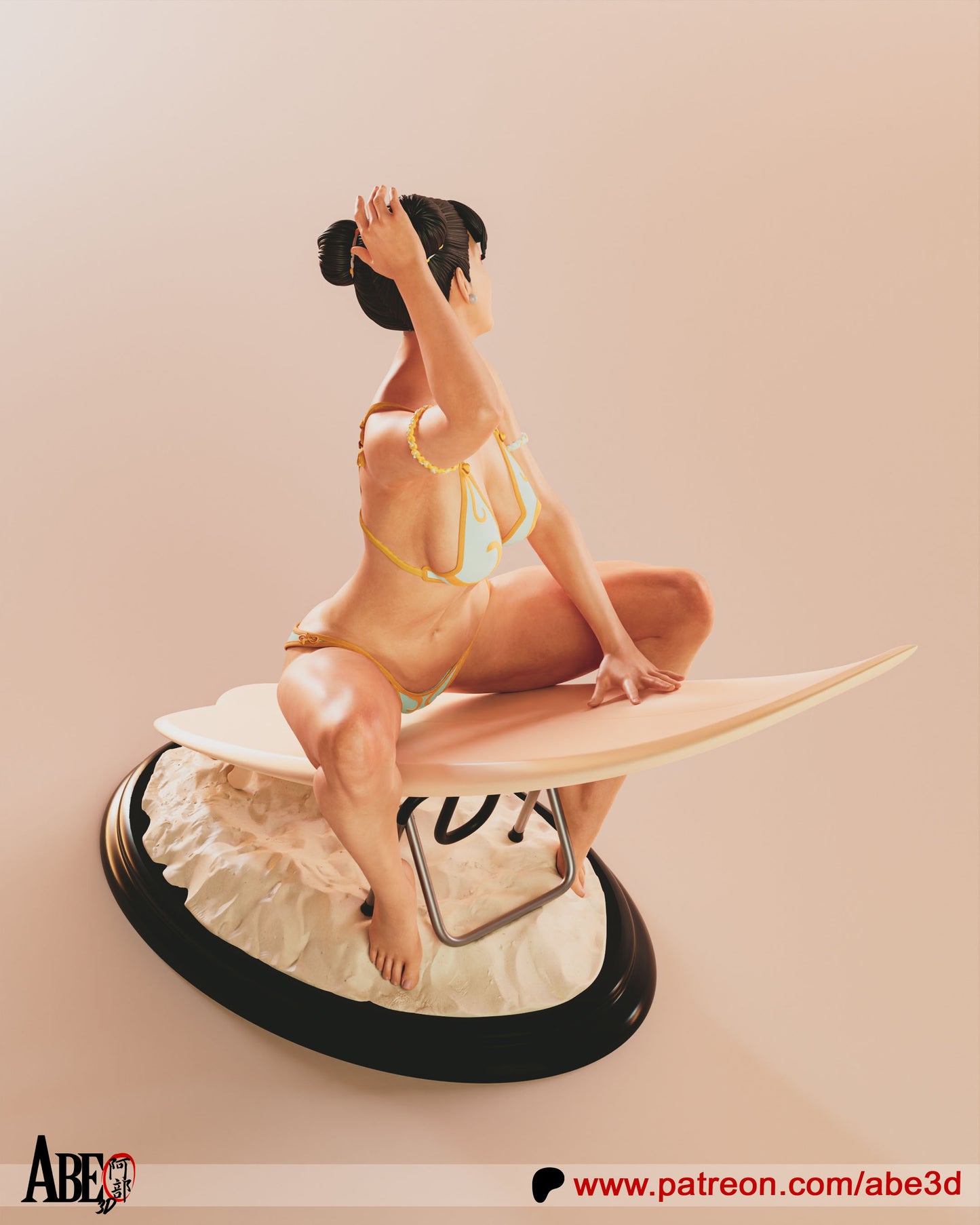Chun-Li on Surf Board - Unassembled and Unpainted Garage Kit - Model Designed by Abe3d