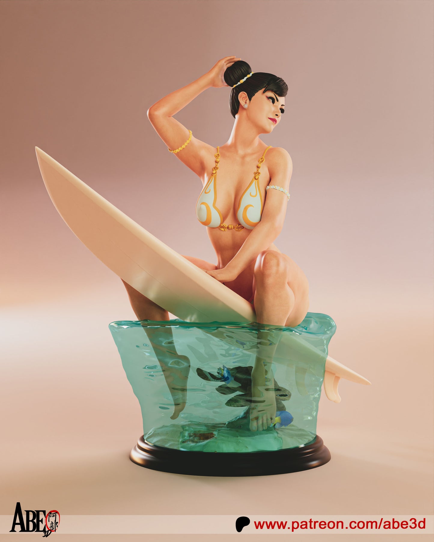Chun-Li on Surf Board - Unassembled and Unpainted Garage Kit - Model Designed by Abe3d
