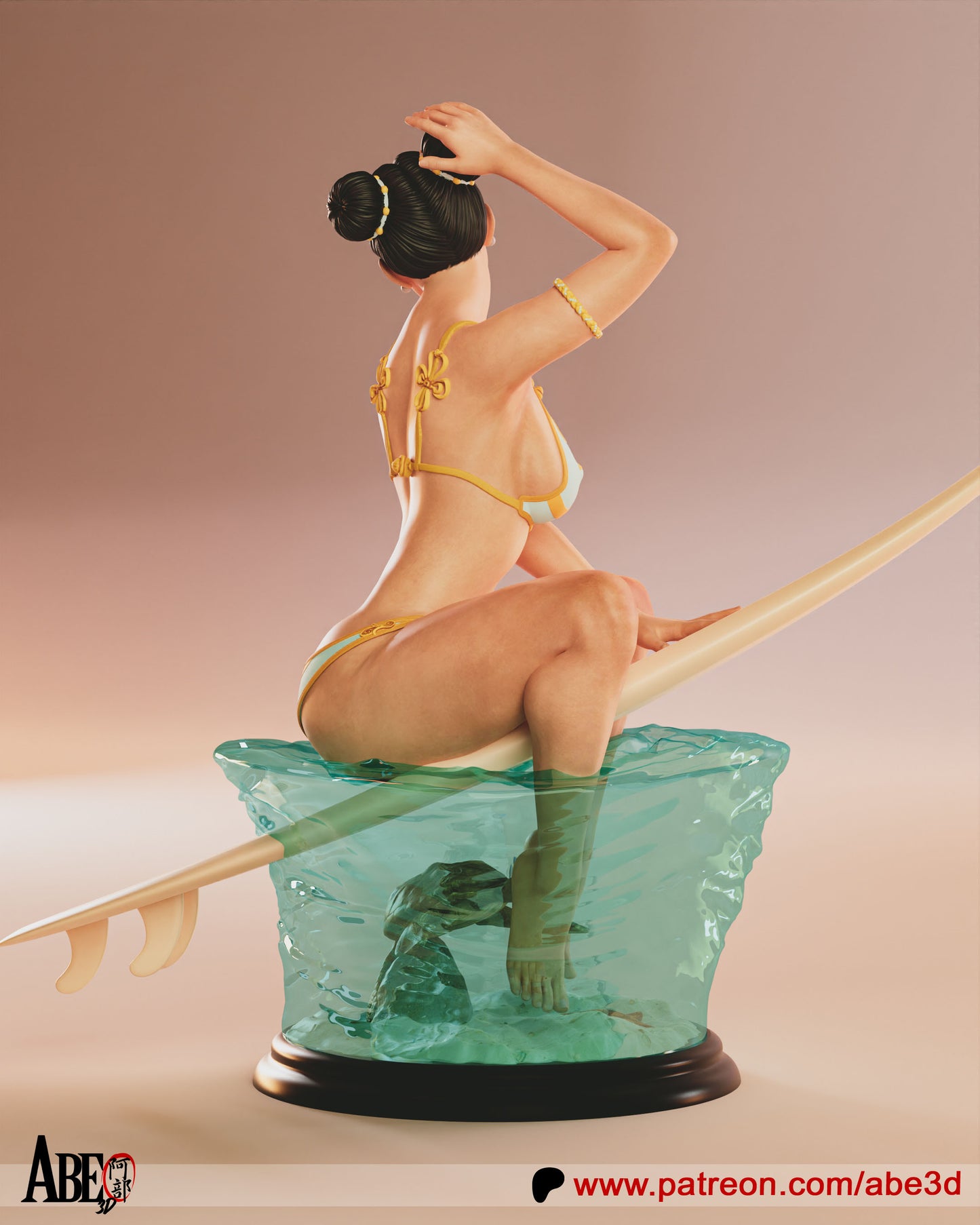 Chun-Li on Surf Board - Unassembled and Unpainted Garage Kit - Model Designed by Abe3d