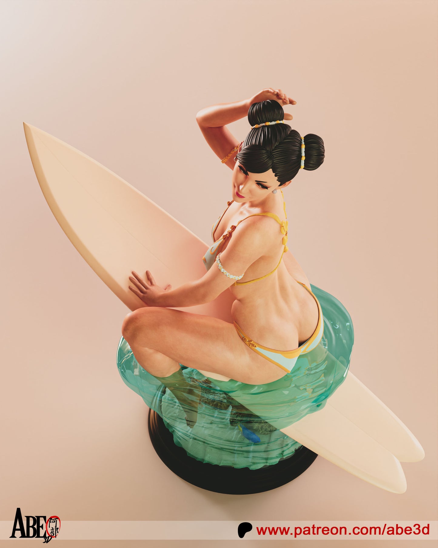 Chun-Li on Surf Board - Unassembled and Unpainted Garage Kit - Model Designed by Abe3d