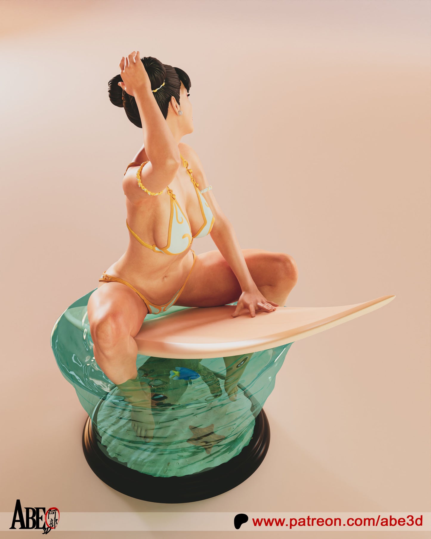 Chun-Li on Surf Board - Unassembled and Unpainted Garage Kit - Model Designed by Abe3d