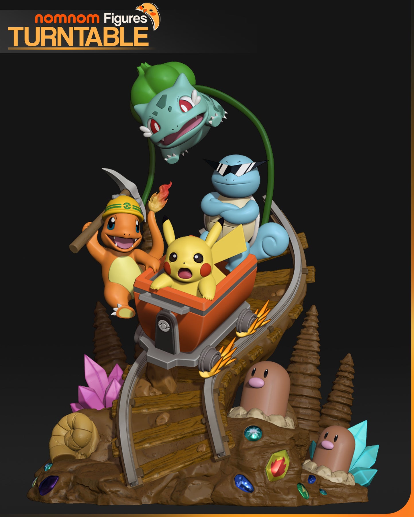 Pikachu x Charmander x Squirtle x Bulbasaur x Diglet Diorama - Unassmse