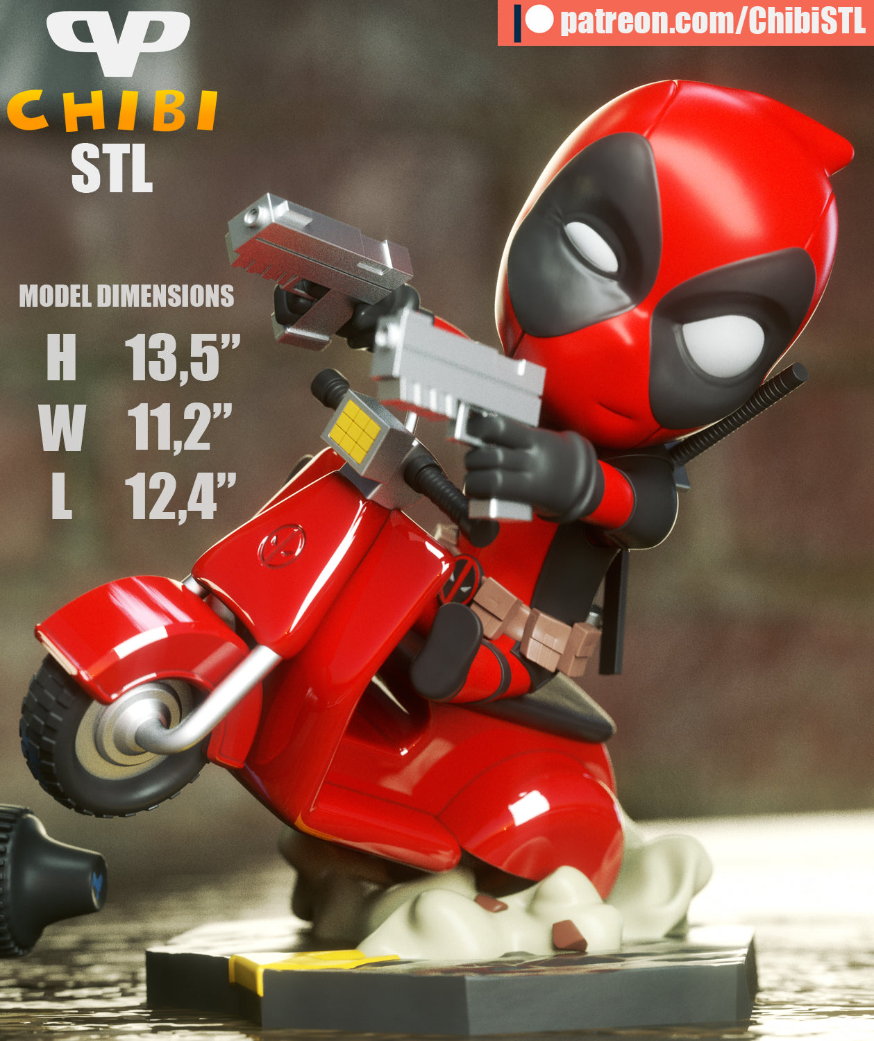 Deadpool on Vespa - Unassembled and Unpainted Garage Kit - Model Designed by ChibiSTL