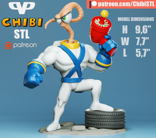 Earthworm Jim - Unassembled and Unpainted Garage Kit - Model Designed by ChibiSTL