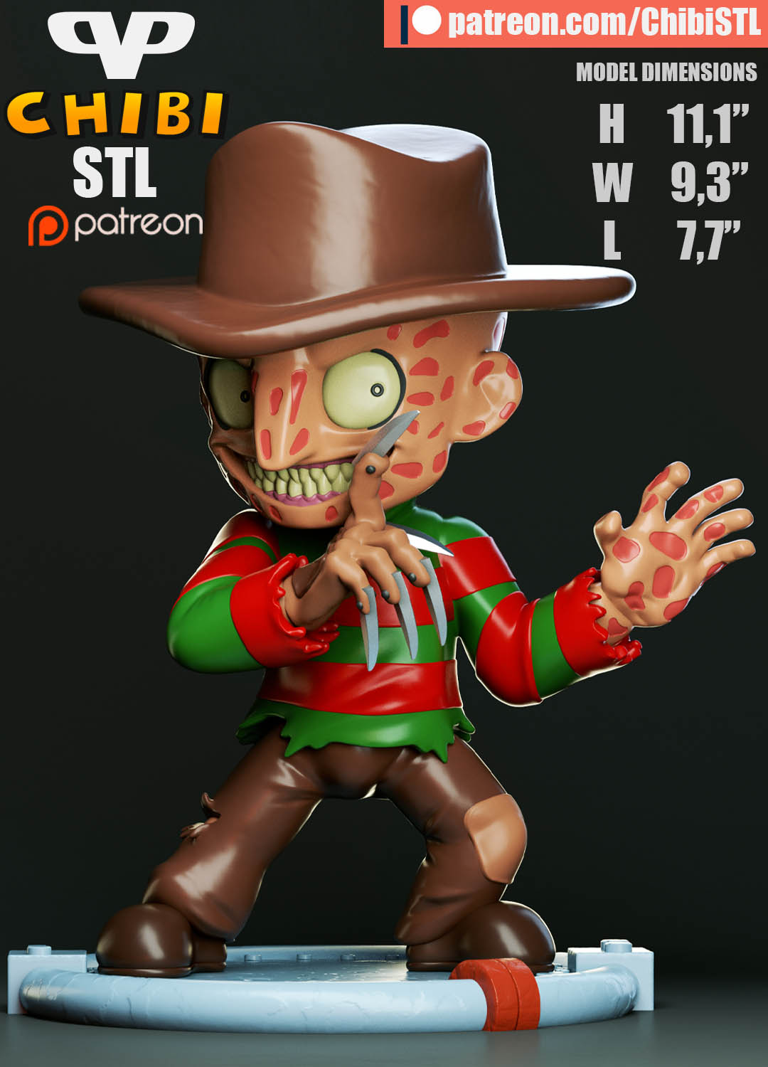 Freddy Krueger - Unassembled and Unpainted Garage Kit - Model Designed by ChibiSTL
