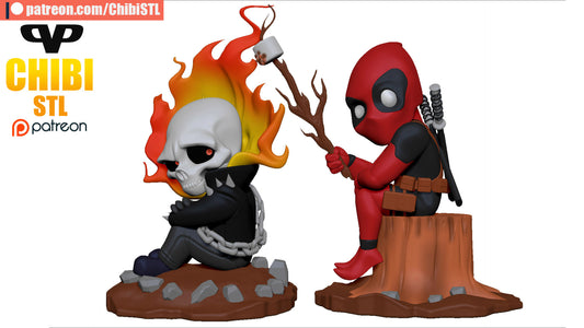 Ghost Rider and DeadPool - Unassembled and Unpainted Garage Kit - Model Designed by ChibiSTL